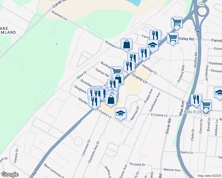 map of restaurants, bars, coffee shops, grocery stores, and more near 4408 Cane Run Road in Louisville