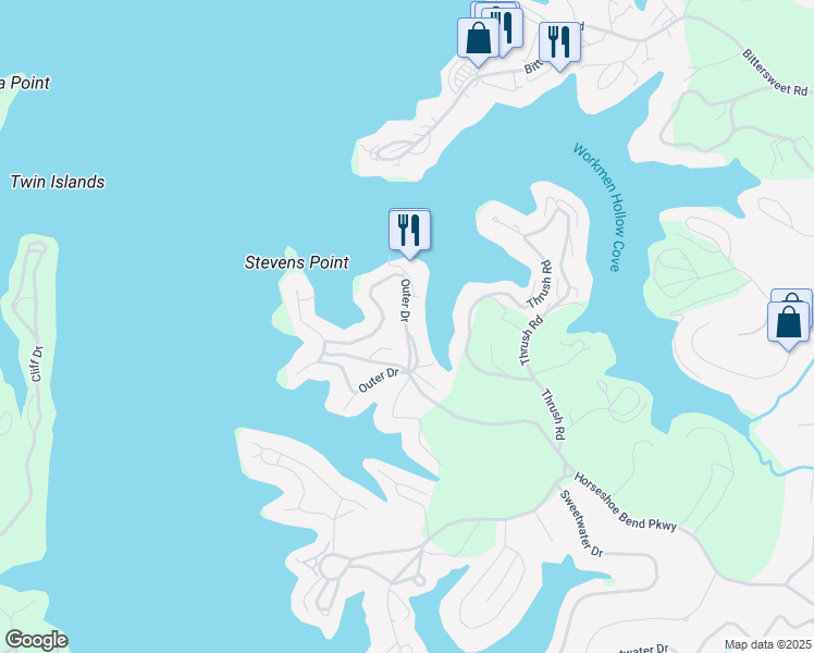 map of restaurants, bars, coffee shops, grocery stores, and more near 56 Eagles Nest Drive in Lake Ozark