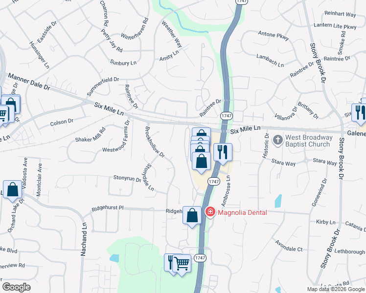 map of restaurants, bars, coffee shops, grocery stores, and more near 3436 Hurstbourne Ridge Boulevard in Louisville