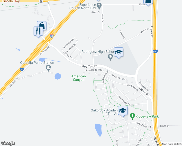 map of restaurants, bars, coffee shops, grocery stores, and more near 512 Cove Court in Fairfield