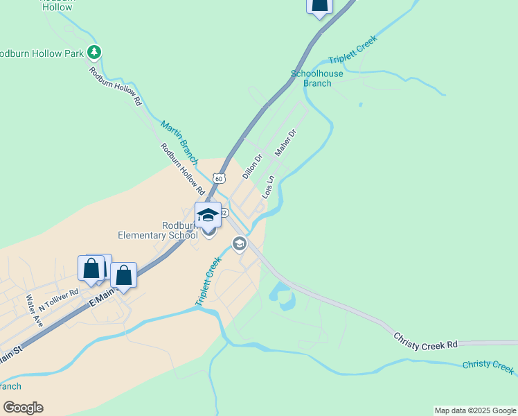 map of restaurants, bars, coffee shops, grocery stores, and more near 115 Lois Lane in Morehead