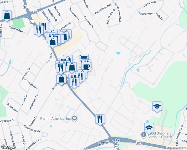 map of restaurants, bars, coffee shops, grocery stores, and more near 305 Brighton Park Boulevard in Frankfort