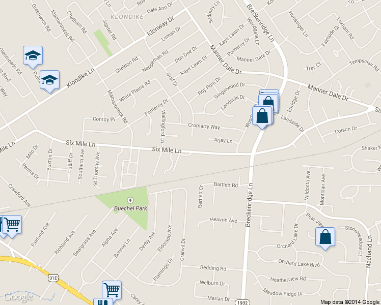 map of restaurants, bars, coffee shops, grocery stores, and more near 4210 Wallingford Lane in Louisville