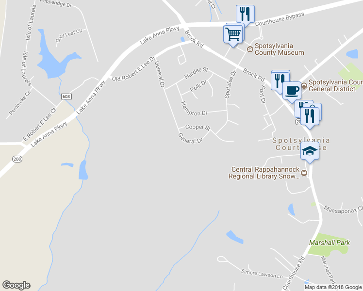 map of restaurants, bars, coffee shops, grocery stores, and more near 498 General Drive in Spotsylvania Courthouse