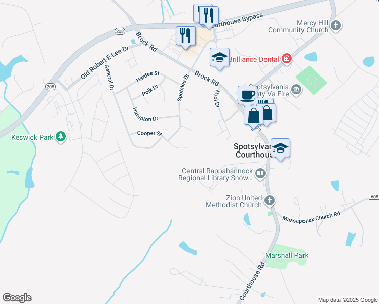 map of restaurants, bars, coffee shops, grocery stores, and more near 414 Cooper Street in Spotsylvania
