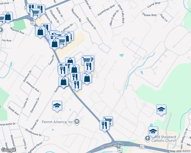 map of restaurants, bars, coffee shops, grocery stores, and more near 305 Brighton Park Boulevard in Frankfort