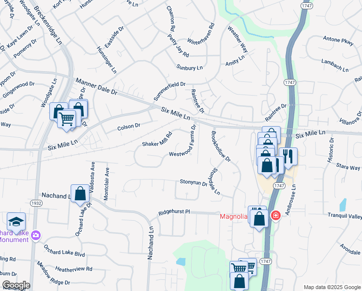 map of restaurants, bars, coffee shops, grocery stores, and more near 3426 Westwood Farms Drive in Louisville