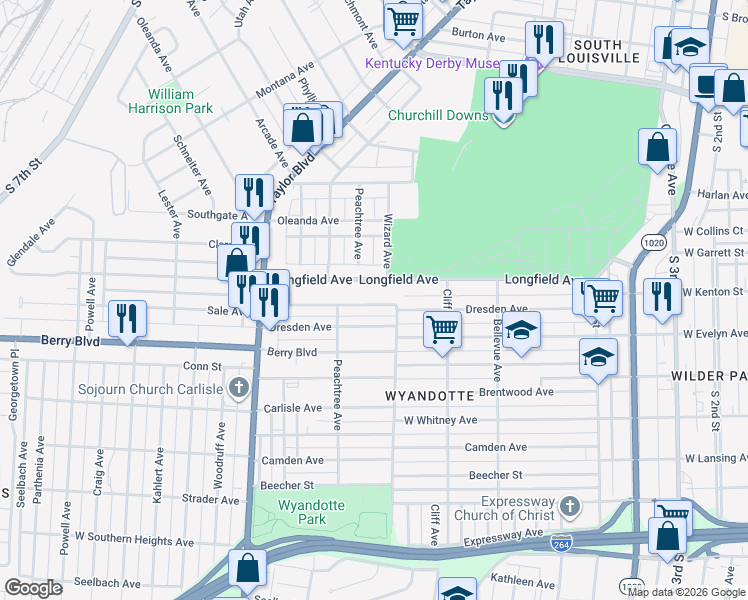 map of restaurants, bars, coffee shops, grocery stores, and more near 1006 Sale Avenue in Louisville