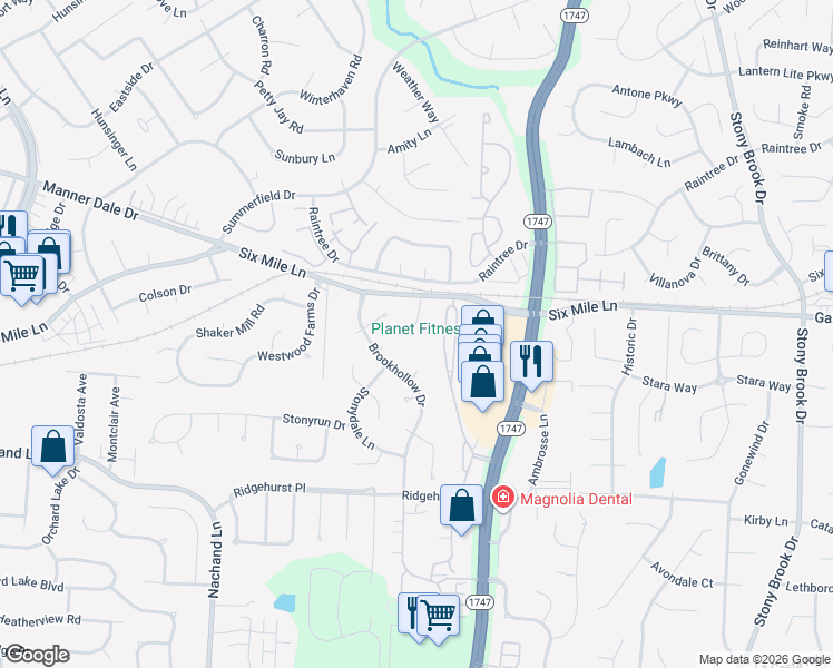 map of restaurants, bars, coffee shops, grocery stores, and more near 8000 6 Mile Lane in Louisville