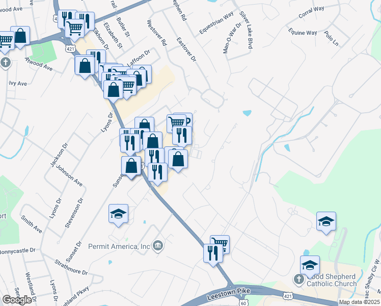 map of restaurants, bars, coffee shops, grocery stores, and more near 305 Brighton Park Boulevard in Frankfort