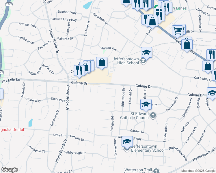 map of restaurants, bars, coffee shops, grocery stores, and more near 3204 Lafollette Court in Louisville