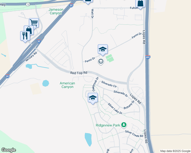 map of restaurants, bars, coffee shops, grocery stores, and more near 5101 Pond Side Way in Fairfield