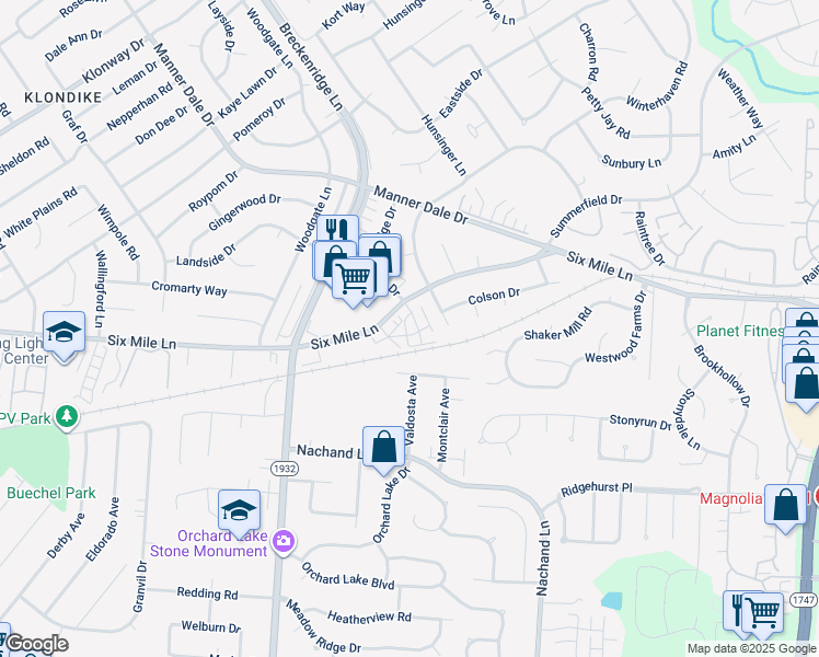map of restaurants, bars, coffee shops, grocery stores, and more near 4510 Landside Drive in Louisville