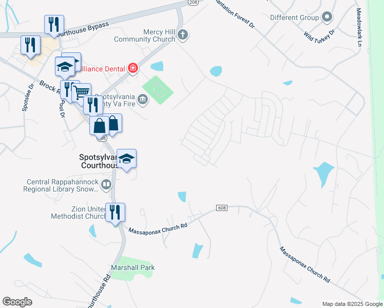 map of restaurants, bars, coffee shops, grocery stores, and more near 6516 Crittenden Lane in Spotsylvania Courthouse