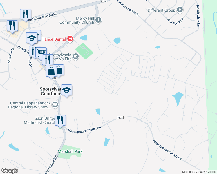 map of restaurants, bars, coffee shops, grocery stores, and more near 6501 Crittenden Lane in Spotsylvania Courthouse