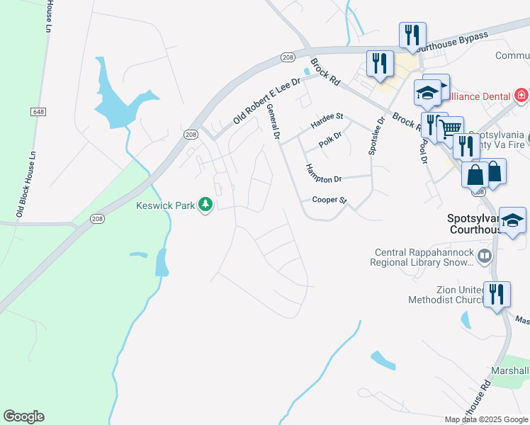 map of restaurants, bars, coffee shops, grocery stores, and more near 8817 Marlow Drive in Spotsylvania Courthouse