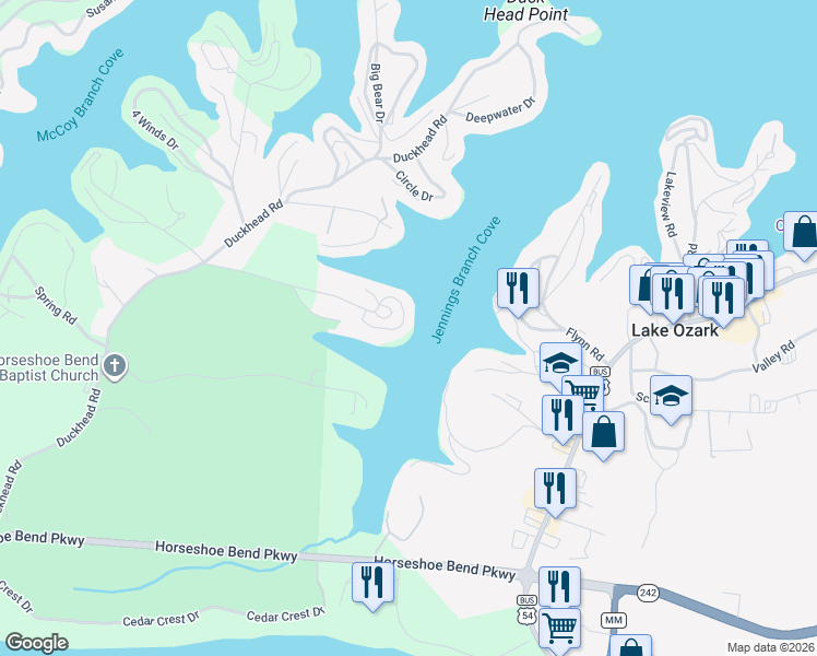 map of restaurants, bars, coffee shops, grocery stores, and more near 394 Highline Drive in Lake Ozark