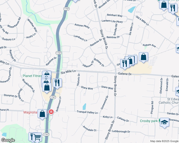 map of restaurants, bars, coffee shops, grocery stores, and more near 8500 6 Mile Lane in Jeffersontown