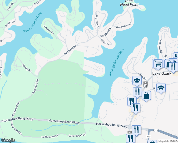 map of restaurants, bars, coffee shops, grocery stores, and more near 262 Claralyn Woods Dr in Lake Ozark