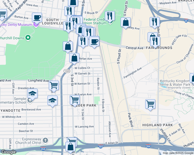 map of restaurants, bars, coffee shops, grocery stores, and more near 3926 Rankin Street in Louisville