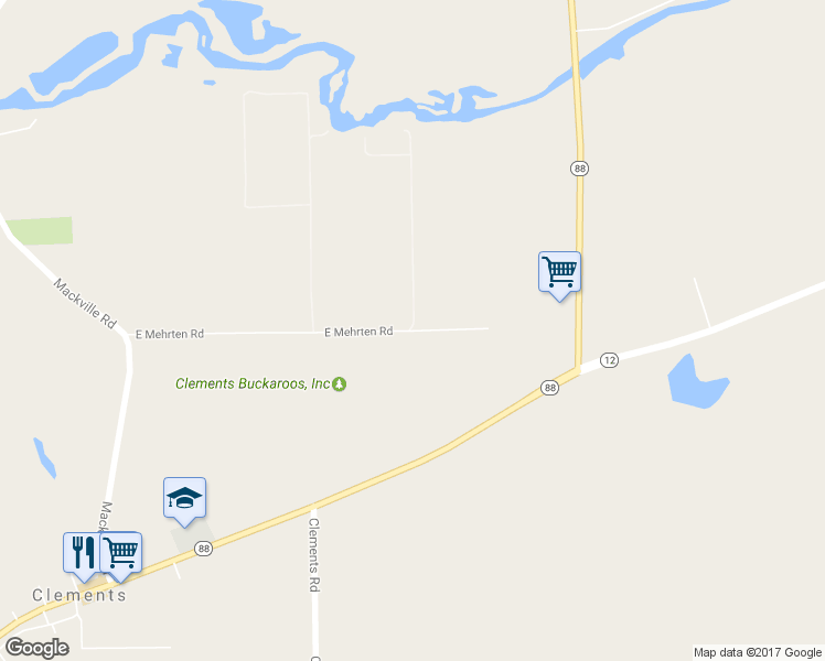 map of restaurants, bars, coffee shops, grocery stores, and more near 19711 East Mehrten Road in Clements