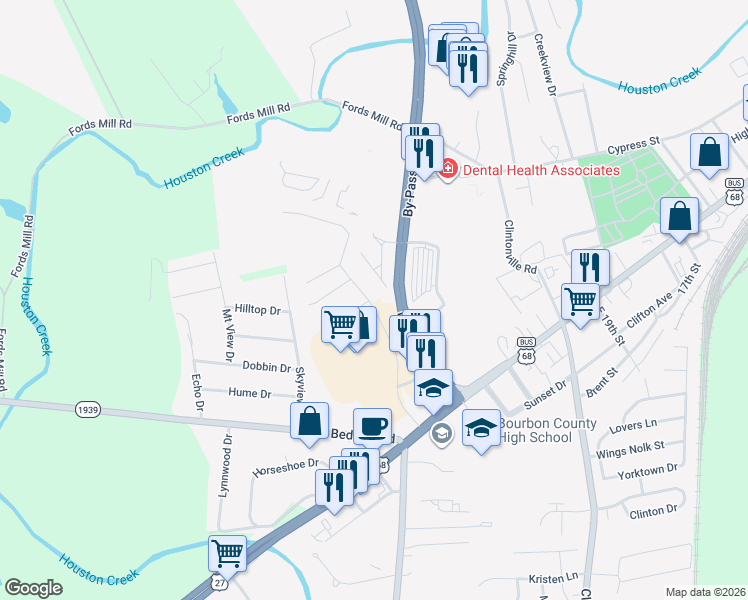 map of restaurants, bars, coffee shops, grocery stores, and more near 1201 Arlington Drive in Paris