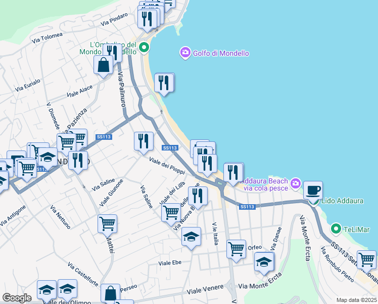 map of restaurants, bars, coffee shops, grocery stores, and more near 49 Viale Regina Elena in Palermo