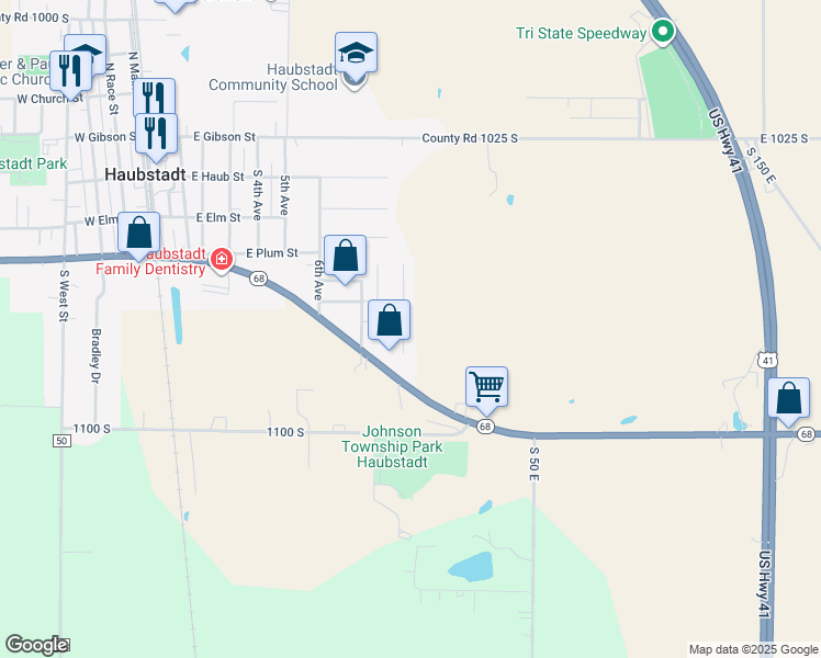 map of restaurants, bars, coffee shops, grocery stores, and more near South Ninth Avenue in Haubstadt