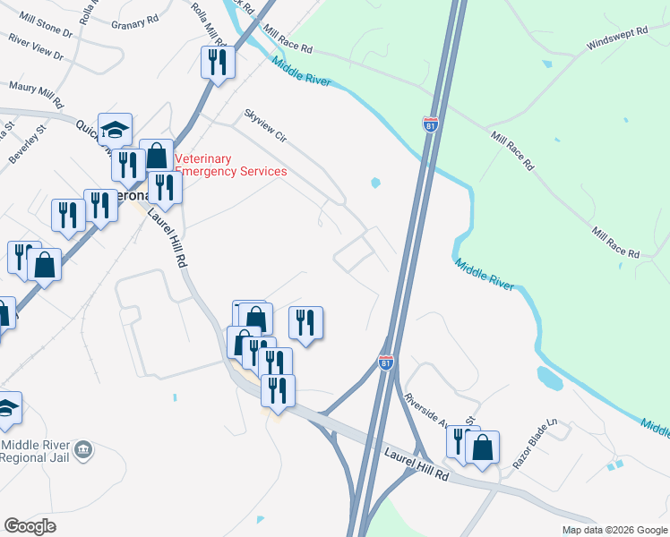 map of restaurants, bars, coffee shops, grocery stores, and more near 7 White Oak Drive in Verona