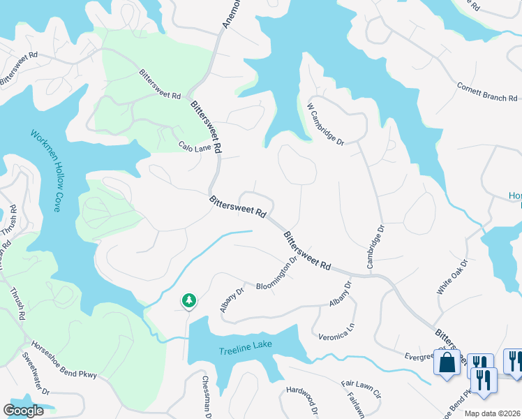 map of restaurants, bars, coffee shops, grocery stores, and more near 892-1062 Bittersweet Road in Village of Four Seasons