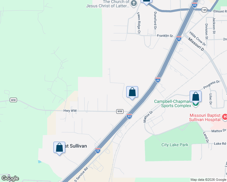 map of restaurants, bars, coffee shops, grocery stores, and more near 71 State Highway WW in Sullivan