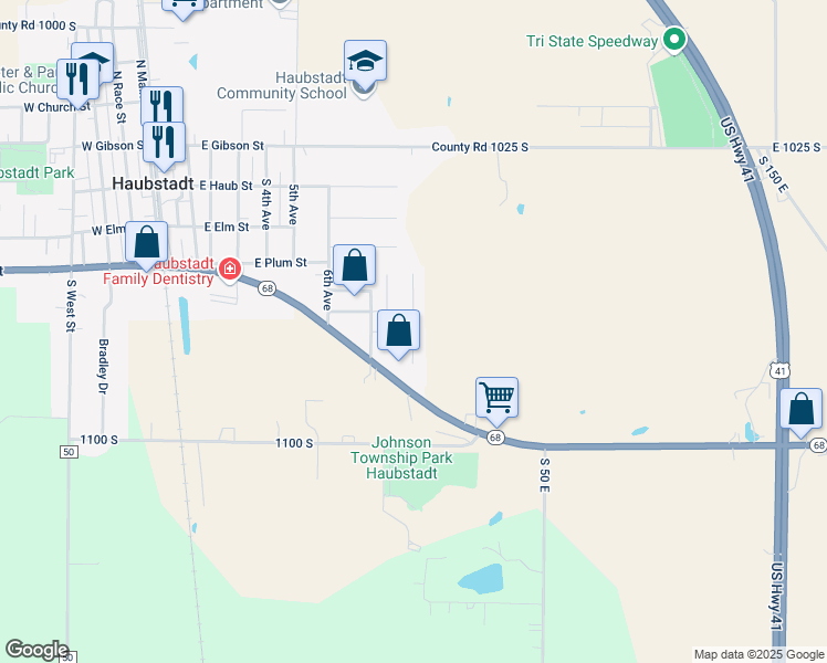 map of restaurants, bars, coffee shops, grocery stores, and more near South Ninth Avenue in Haubstadt