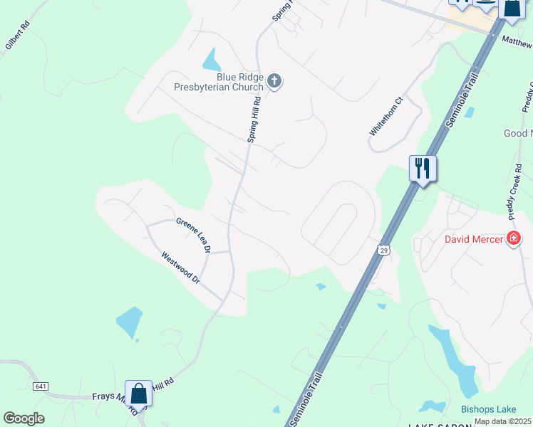 map of restaurants, bars, coffee shops, grocery stores, and more near 124 Fox Ridge Lane in Ruckersville