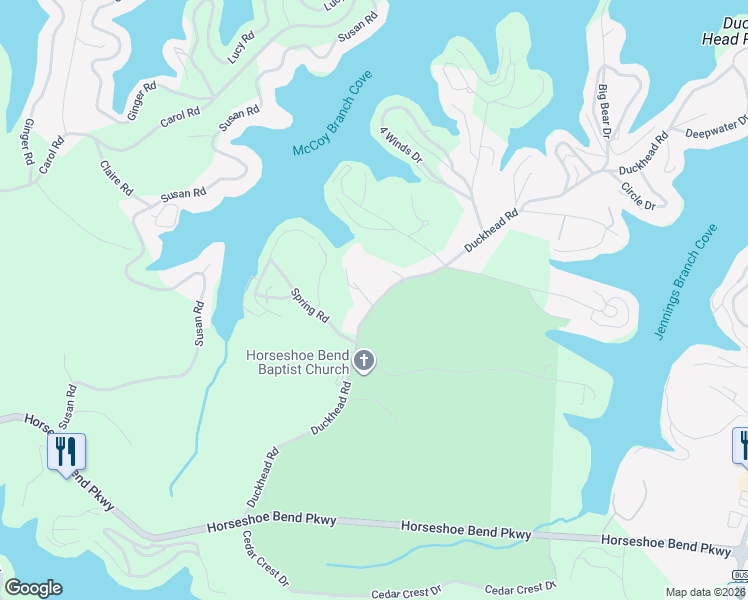 map of restaurants, bars, coffee shops, grocery stores, and more near Duckhead Road in Lake Ozark