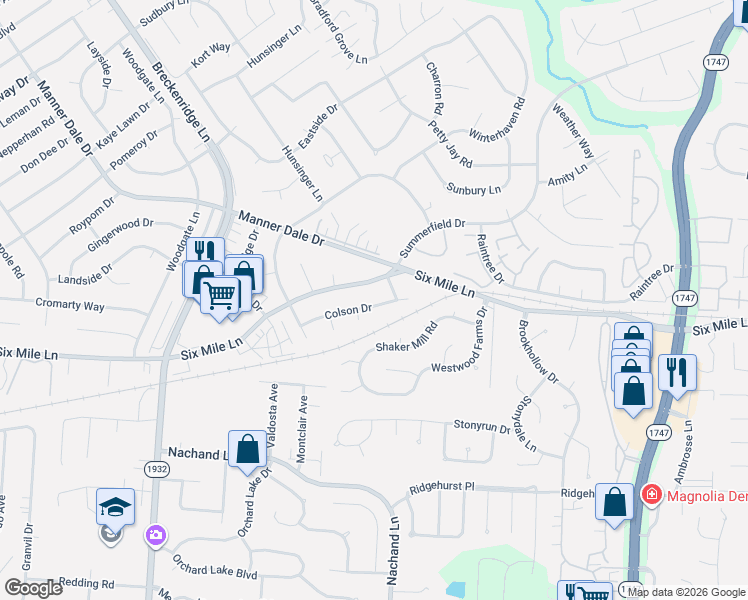 map of restaurants, bars, coffee shops, grocery stores, and more near 7607 Colson Drive in Louisville