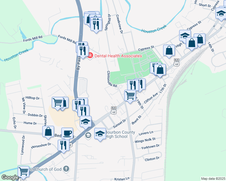 map of restaurants, bars, coffee shops, grocery stores, and more near 1 West 20th Street in Paris