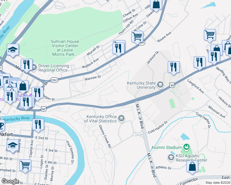 map of restaurants, bars, coffee shops, grocery stores, and more near 2 Meadowbrook Road in Frankfort