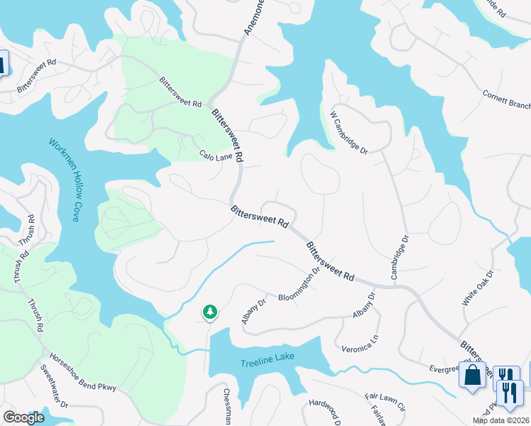 map of restaurants, bars, coffee shops, grocery stores, and more near 892-1062 Bittersweet Road in Village of Four Seasons