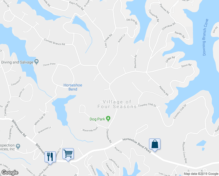 map of restaurants, bars, coffee shops, grocery stores, and more near 1852 Cherokee Road in Lake Ozark