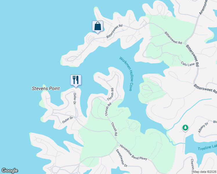 map of restaurants, bars, coffee shops, grocery stores, and more near 800-998 Roanda Beach Drive in Lake Ozark