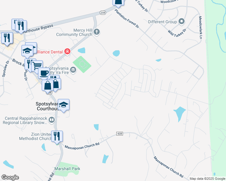 map of restaurants, bars, coffee shops, grocery stores, and more near 6702 Ninth Corps Lane in Spotsylvania Courthouse