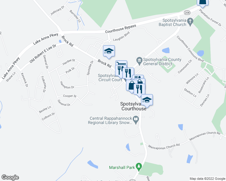 map of restaurants, bars, coffee shops, grocery stores, and more near 358 Pool Drive in Spotsylvania Courthouse