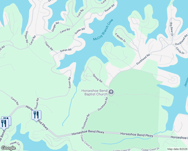 map of restaurants, bars, coffee shops, grocery stores, and more near Spring Rd in Lake Ozark