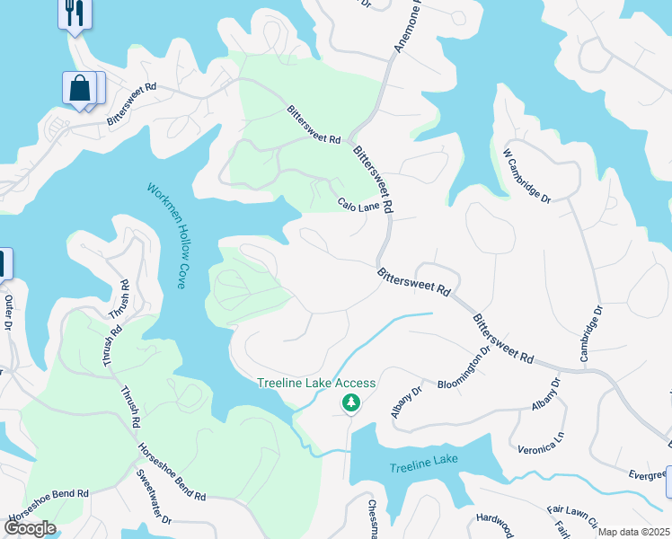 map of restaurants, bars, coffee shops, grocery stores, and more near 110 Columbine Road in Lake Ozark