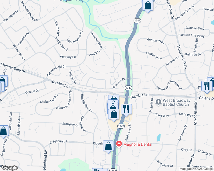 map of restaurants, bars, coffee shops, grocery stores, and more near 3401 Rainview Circle in Louisville