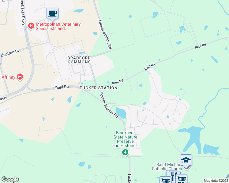 map of restaurants, bars, coffee shops, grocery stores, and more near 12504 Rehl Road in Jeffersontown