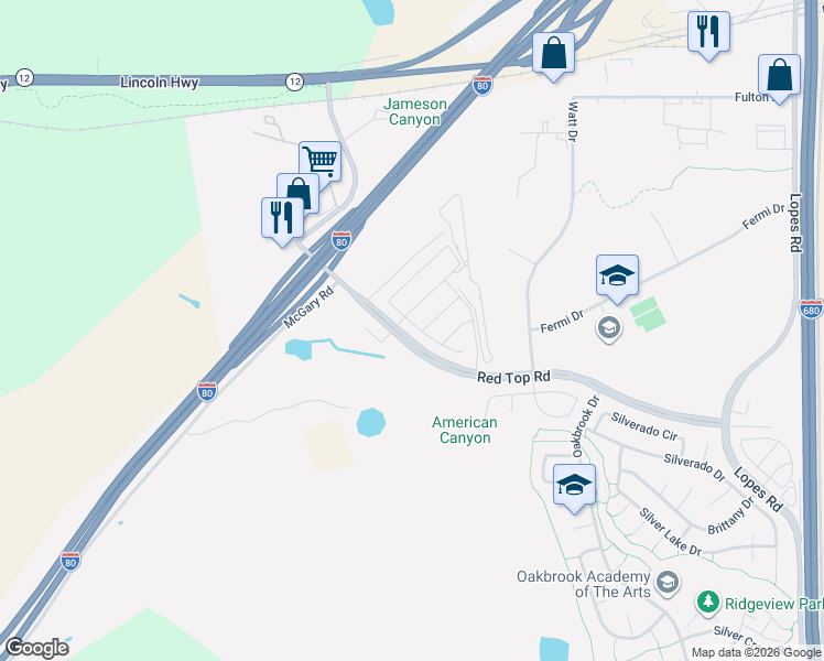 map of restaurants, bars, coffee shops, grocery stores, and more near 511 Yarrow Drive in Fairfield