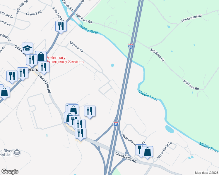 map of restaurants, bars, coffee shops, grocery stores, and more near 7-133 White Oak Drive in Verona