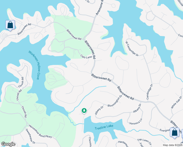 map of restaurants, bars, coffee shops, grocery stores, and more near 1045 Bittersweet Road in Village of Four Seasons