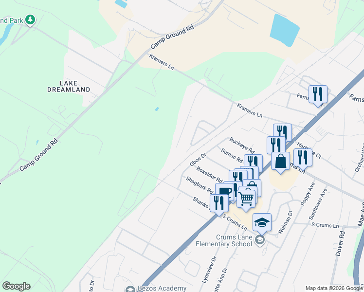 map of restaurants, bars, coffee shops, grocery stores, and more near 4818 Beech Drive in Louisville